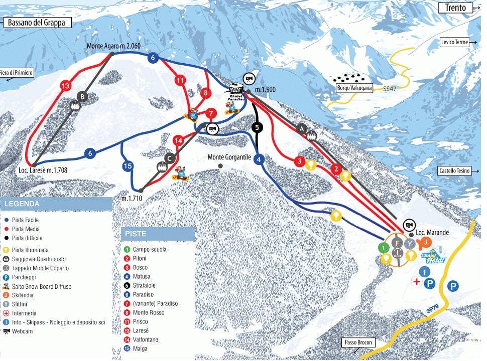 mappa Passo Brocon Funivie Lagorai